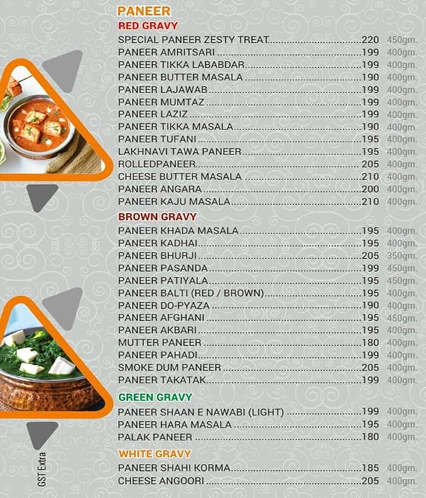 Zesty Treat Restaurant and Banquets menu