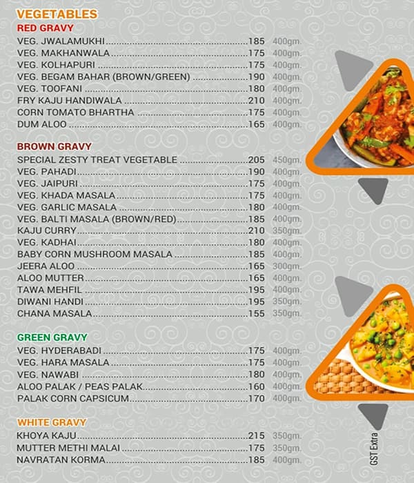Zesty Treat Restaurant and Banquets menu