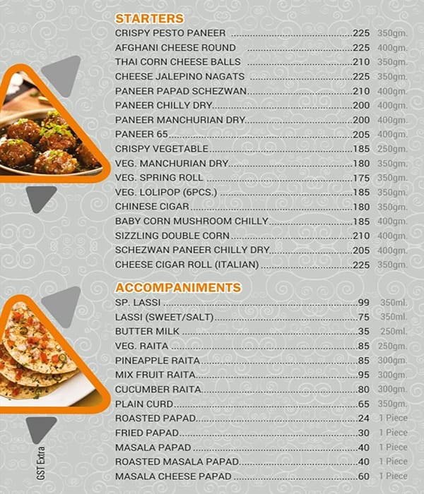 Zesty Treat Restaurant and Banquets menu