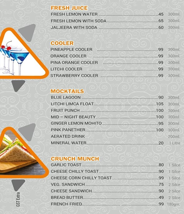 Zesty Treat Restaurant and Banquets menu