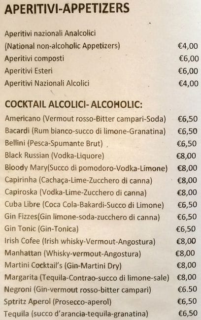 Menu di Bar Quadrifoglio 