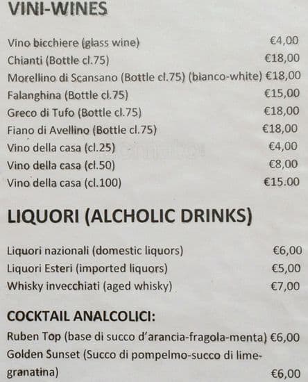 Menu di Bar Quadrifoglio 