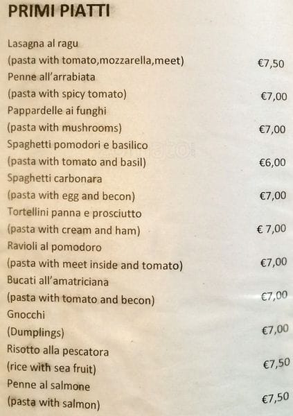 Menu di Bar Quadrifoglio 