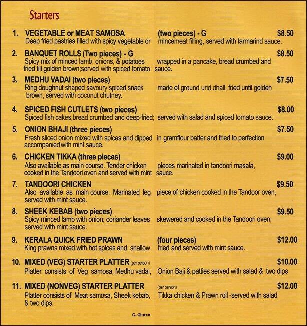 Madras House Menü, Madras House, Alfred Cove, Perth için Menü