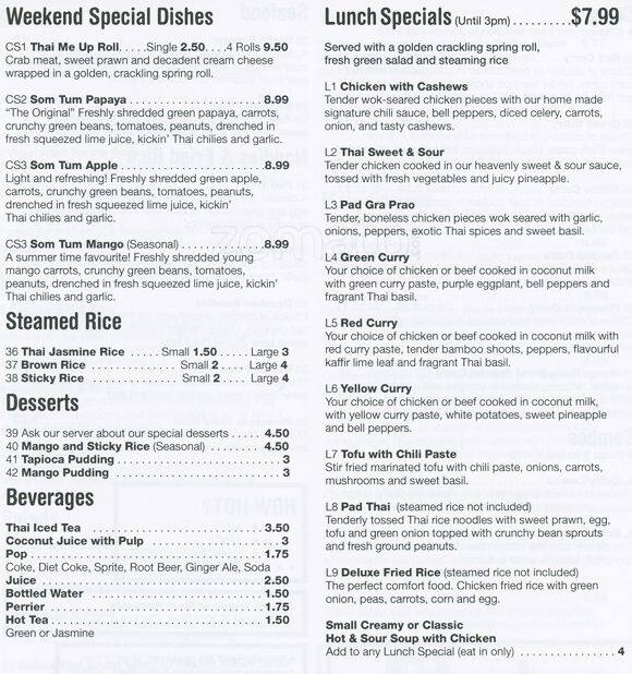 Mango Thai Menu, Menu for Mango Thai, West End, Vancouver Urbanspoon
