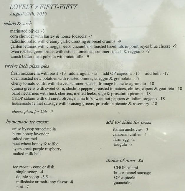 Lovely's FiftyFifty Menu Urbanspoon/Zomato