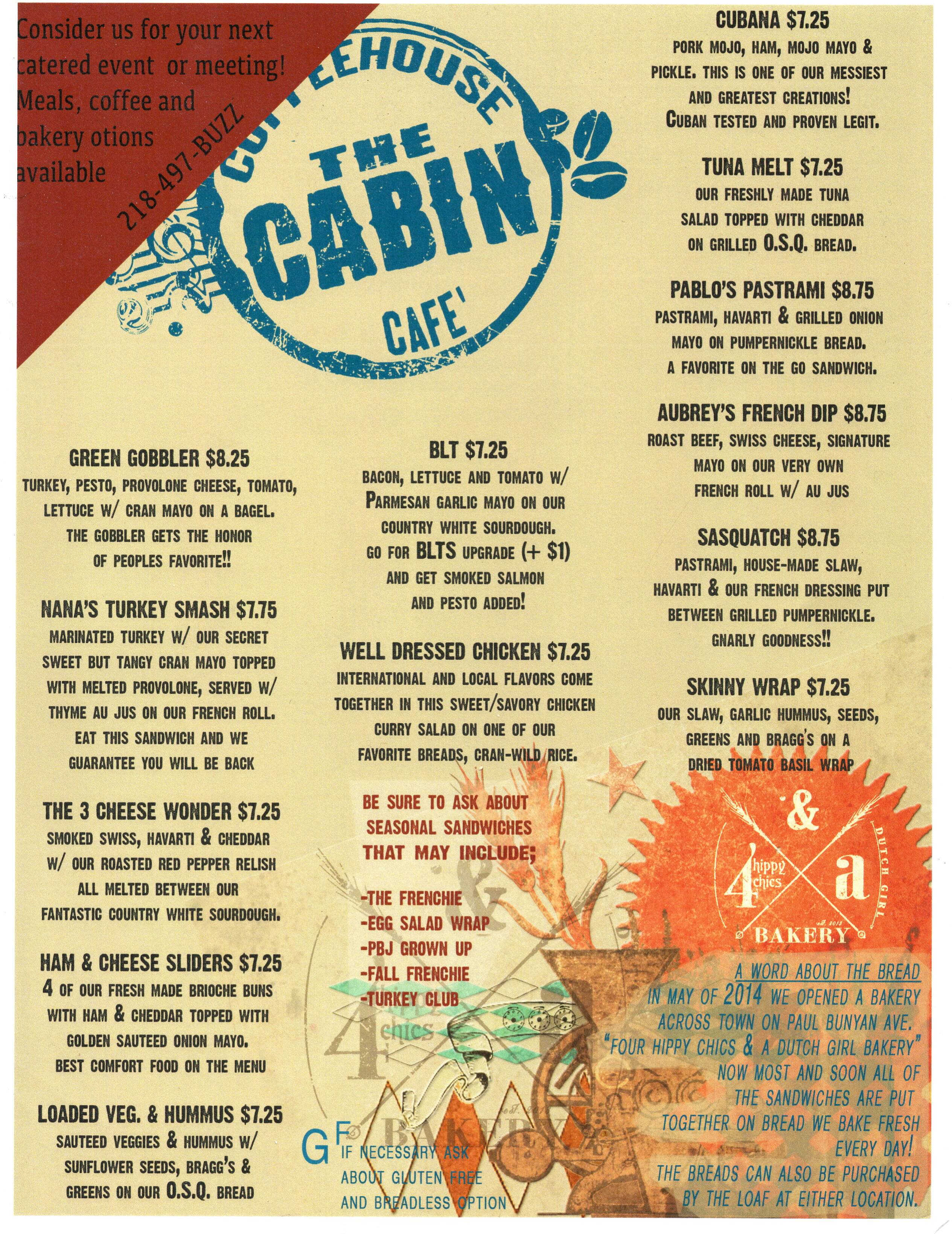 Menu At Cabin Coffee House Cafe Bemidji 214 3rd St Nw