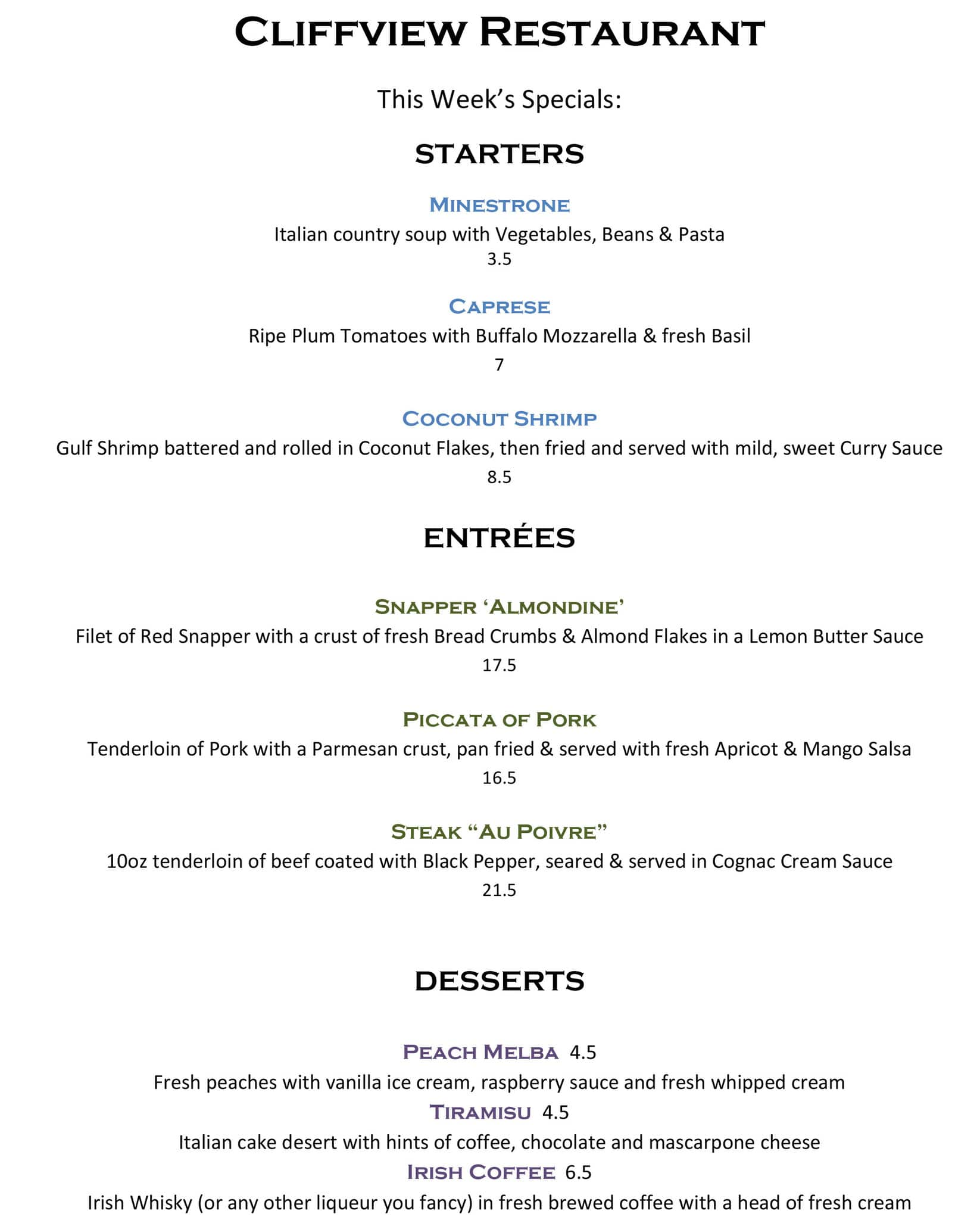 Cliffview Restaurant & Bar Menu - Urbanspoon/Zomato