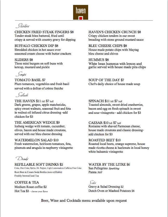 Haven Menu, Menu for Haven, St George, St George - Urbanspoon/Zomato