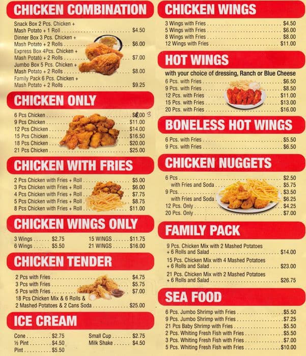 Menu At Chicken Express Fast Food New York City 582 Broadway