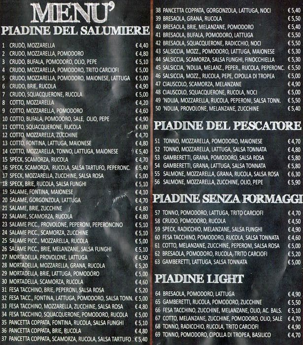 Menu di I Piadinari 