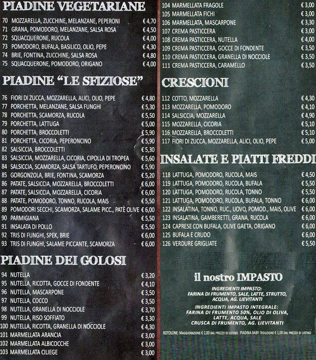 Menu di I Piadinari 