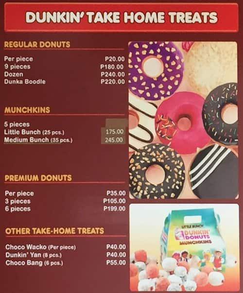 Dunkin' Donuts Menu, Menu for Dunkin' Donuts, Tagaytay City, Tagaytay