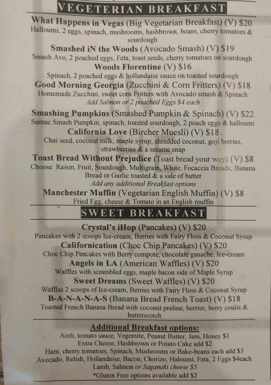 Menu at Bean In The Woods cafe, Ringwood