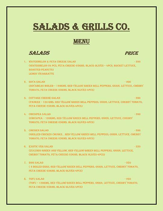 Salads & Grills Co menu
