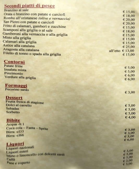 Menu di Ristorante Sa Mesa 