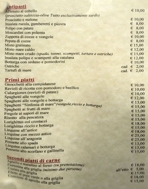 Menu di Ristorante Sa Mesa 