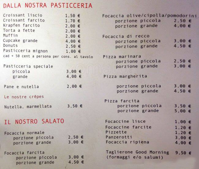 Menu di Good Morning Caffè 