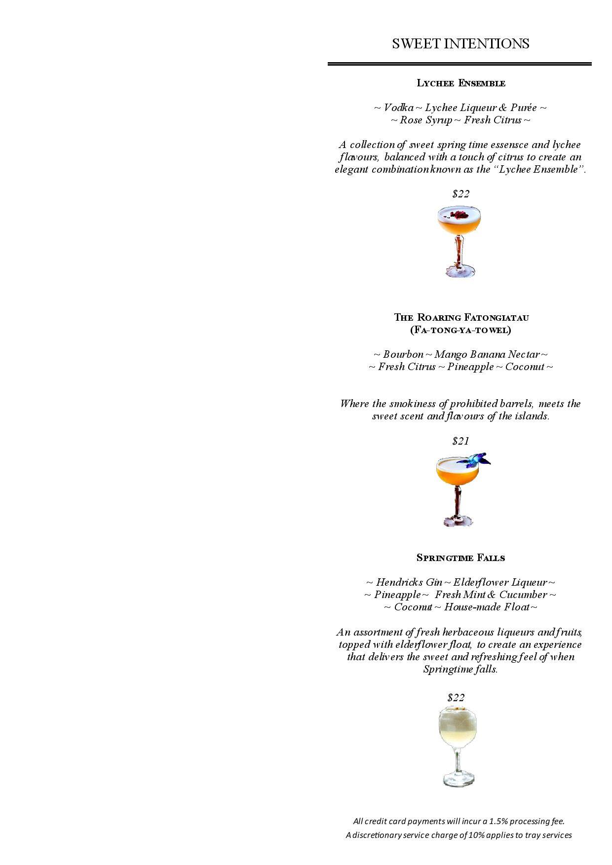 Menu at Marble Bar, Sydney