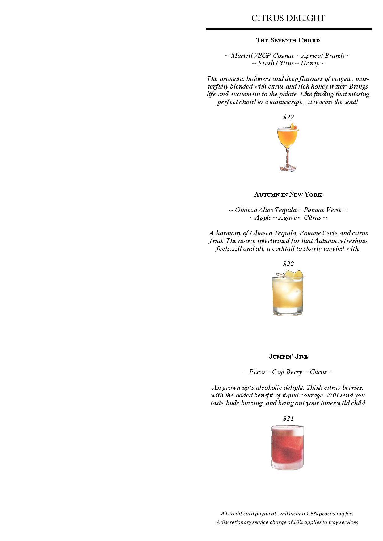 Menu at Marble Bar, Sydney