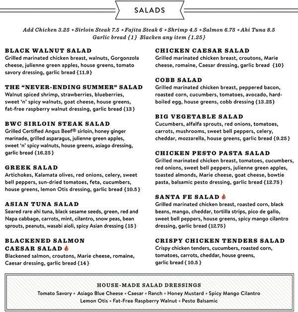 Menu at Black Walnut Cafe, Austin, Rd 150