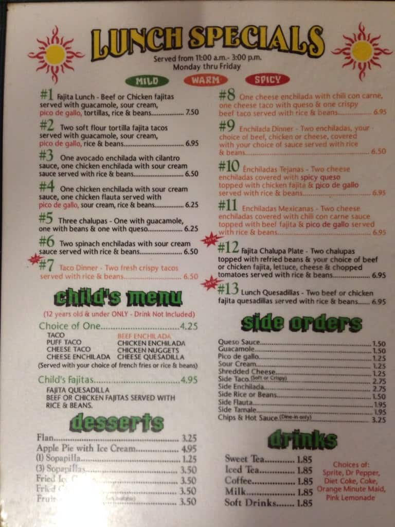 Tierra Del Sol Menu Menu For Tierra Del Sol Sulphur Springs Sulphur Springs