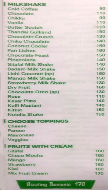 Flavours of Spice menu