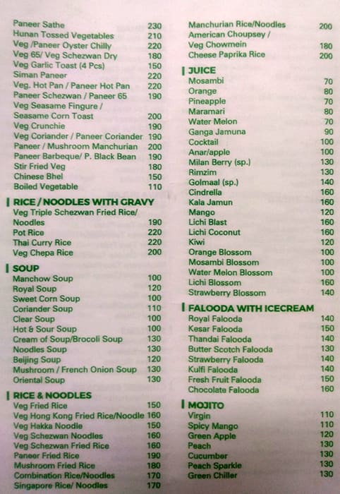 Flavours of Spice menu