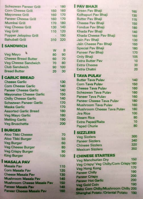 Flavours of Spice menu