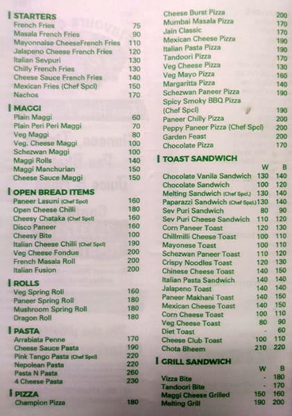 Flavours of Spice menu