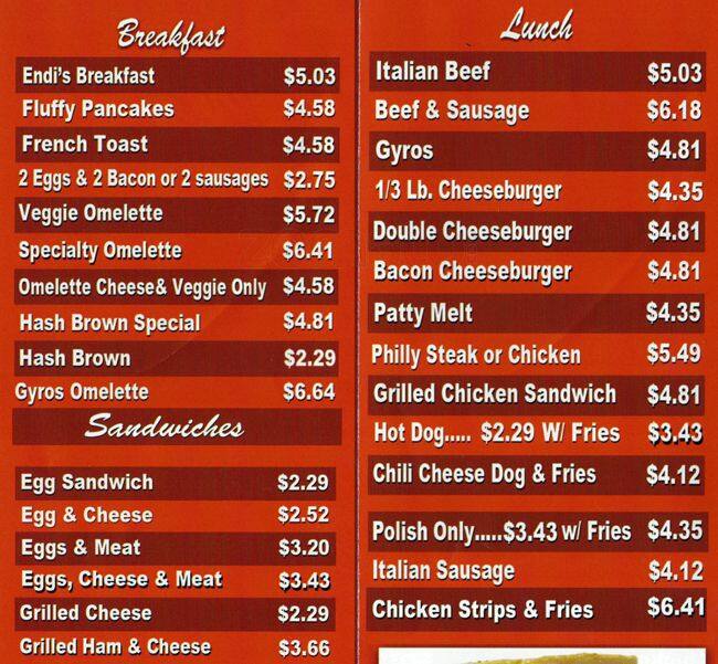 Endi's menu