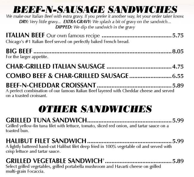 Menu at Portillo's Hot Dogs restaurant, Brookfield, W Bluemound Rd
