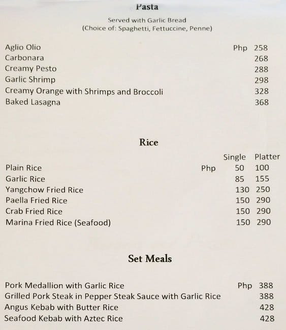 cebu yacht club restaurants menu