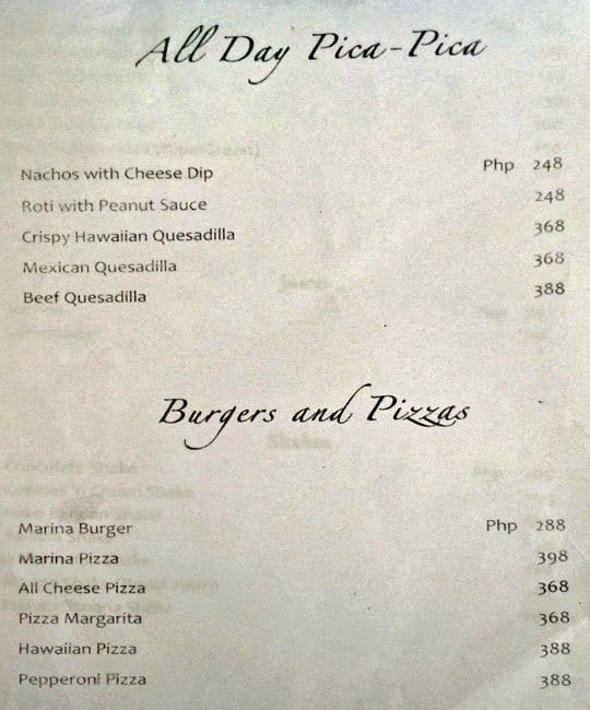 cebu yacht club restaurants menu