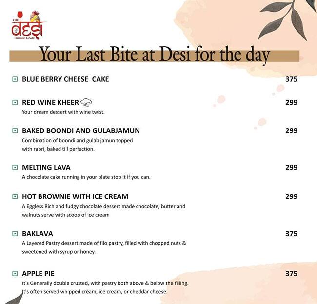 NUCLER - Ex Desi Cafe menu