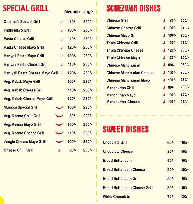 Menu of Dharma s Sandwich Vile Parle East Mumbai