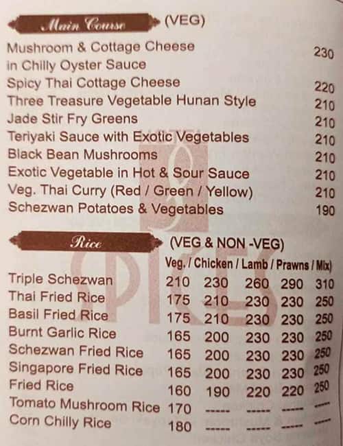 Spices Restaurant and Bar menu