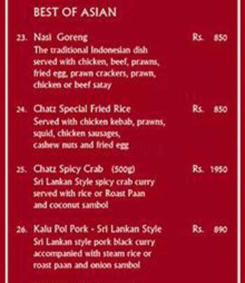CHATZ menu