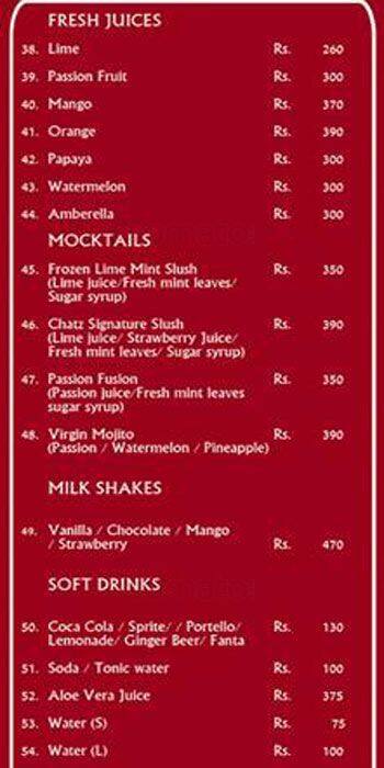 CHATZ menu