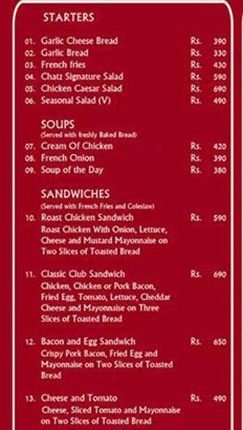 CHATZ menu