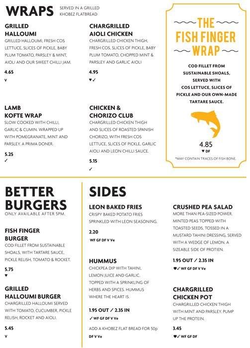 LEON Strand (Waterloo Bridge) menu