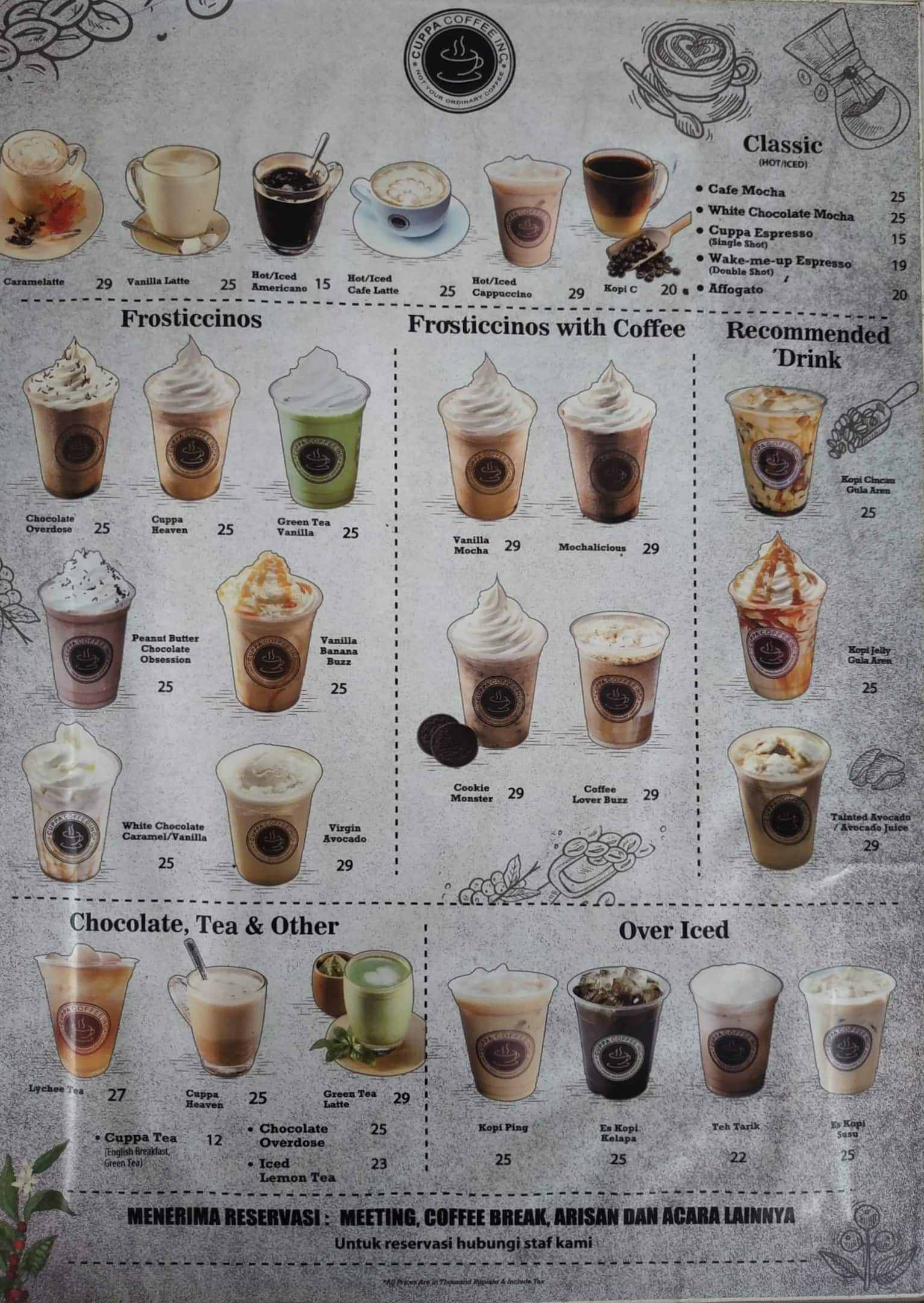 Menu at Cuppa Coffee Inc cafe, Jakarta, Sampoerna Strategic Square