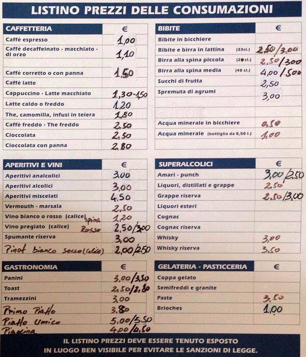 Menu di BAR D'ORO 1 