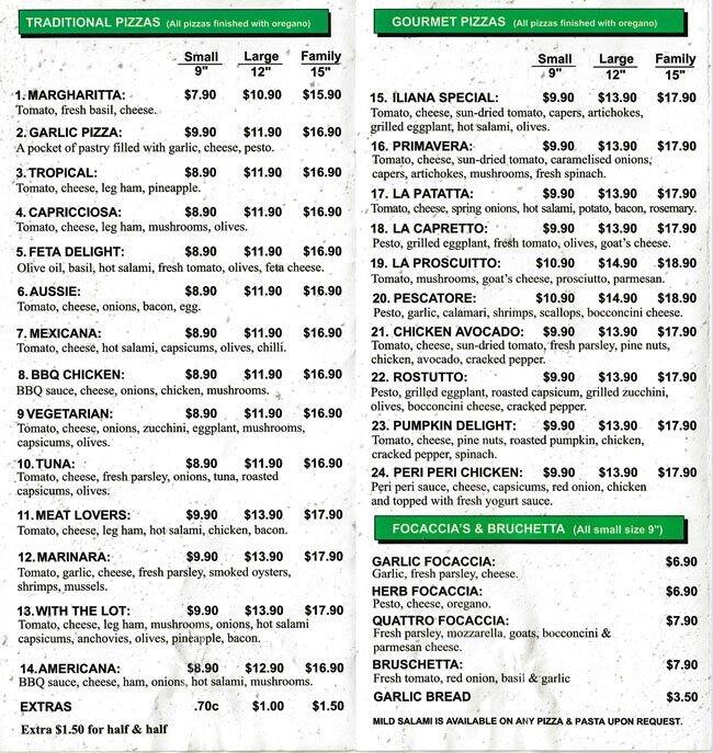 Iliana Restaurant Menu, Menu for Iliana Restaurant, Brunswick