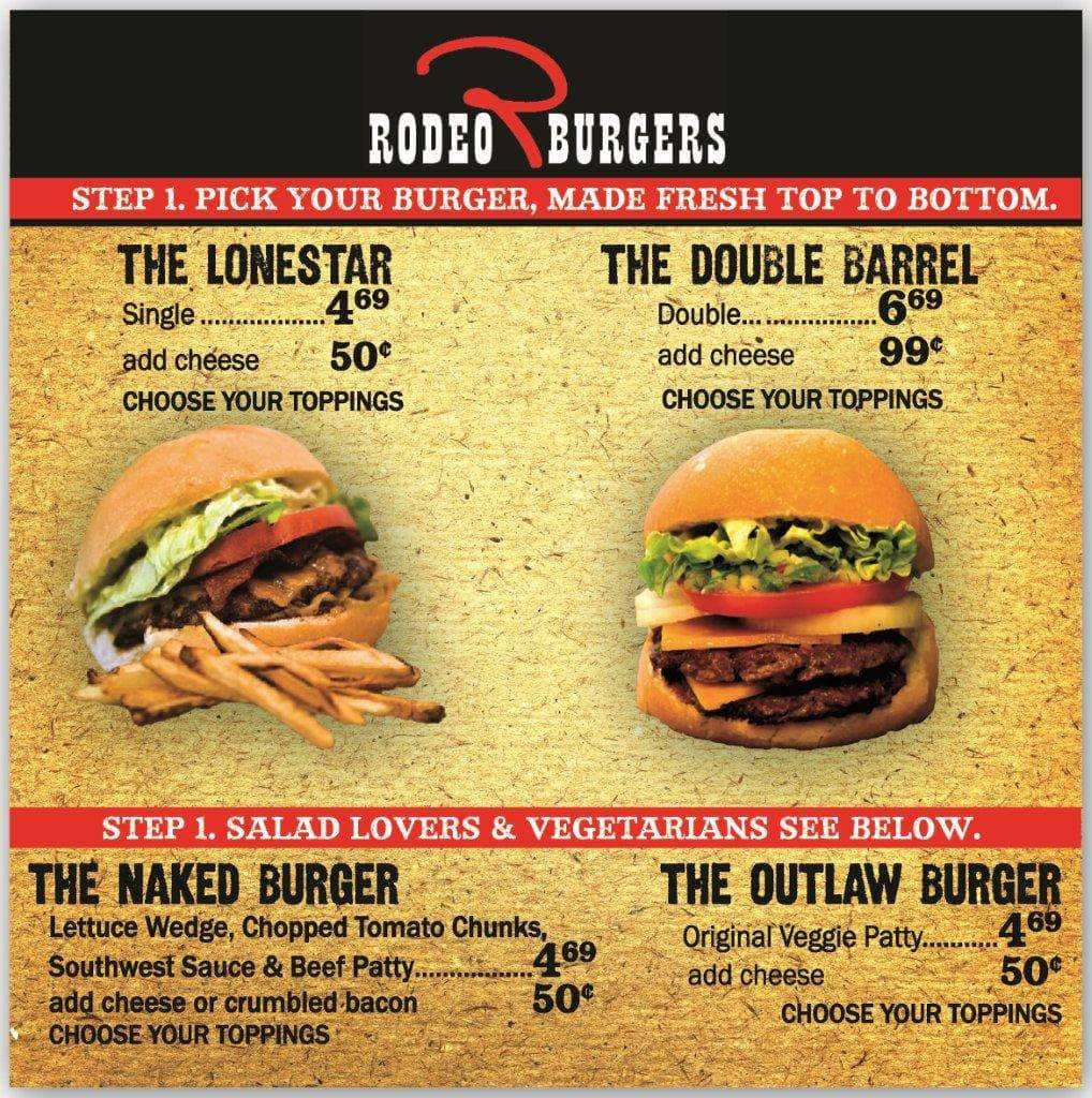 Rodeo Burger menu, Menu restauracji Rodeo Burger, University & Old