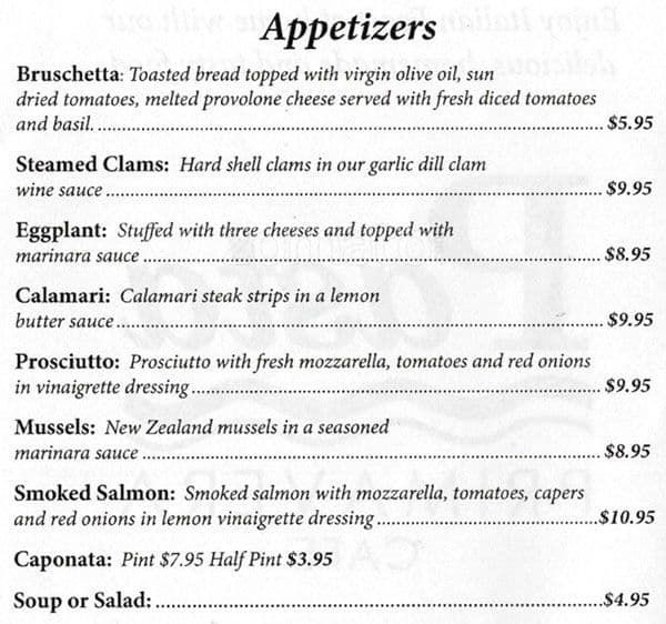 Pasta Primavera Cafe Menu, Menu for Pasta Primavera Cafe, Concord