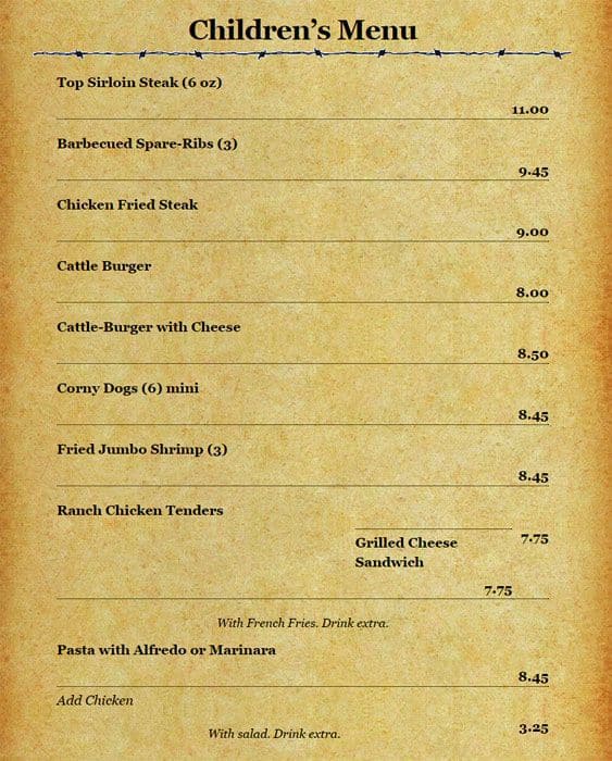 Menu at Cattlemen's Steak House steakhouse, Fort Worth