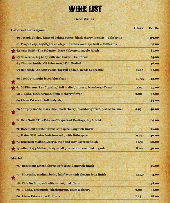 Menu at Cattlemen's Steak House steakhouse, Fort Worth