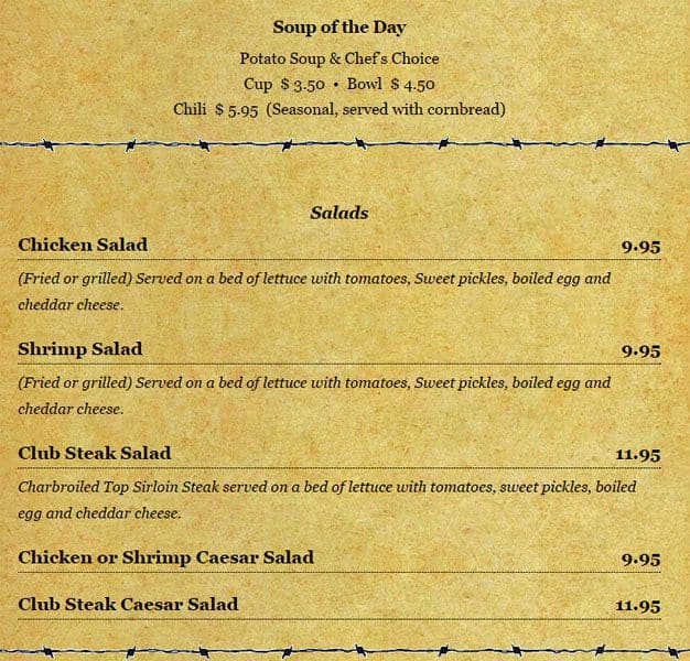 Menu at Cattlemen's Steak House steakhouse, Fort Worth