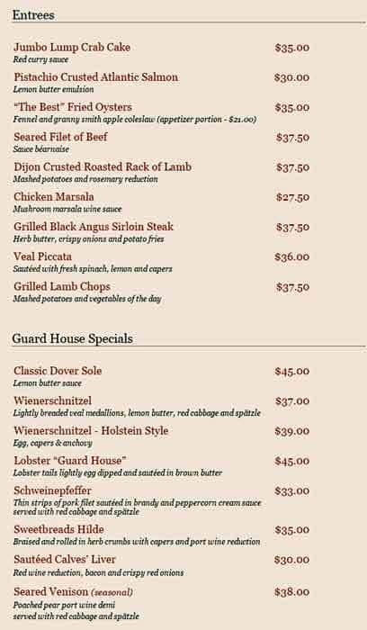 Menu at The Union League Guard House restaurant, Gladwyne